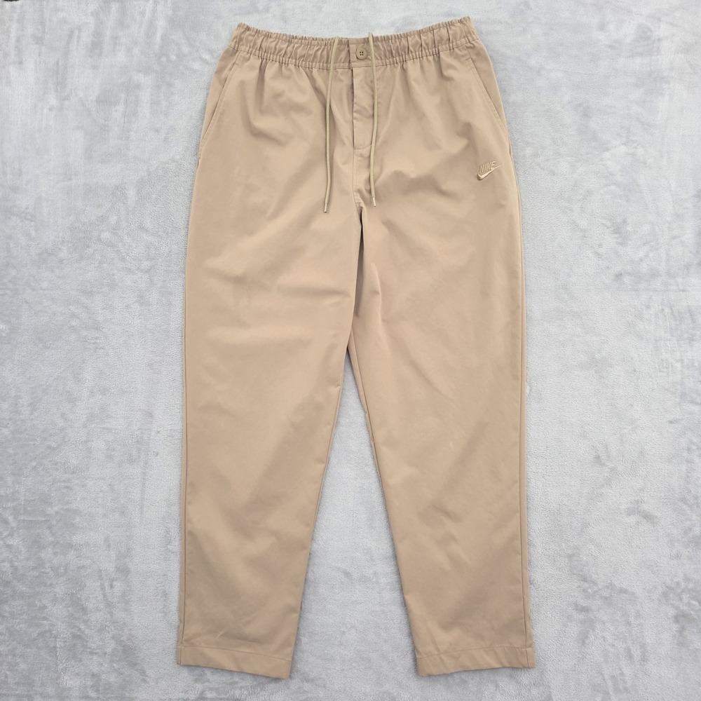 Nike Club Woven Tapered Pants Mens L Beige Elastic Waist HJ1997-297